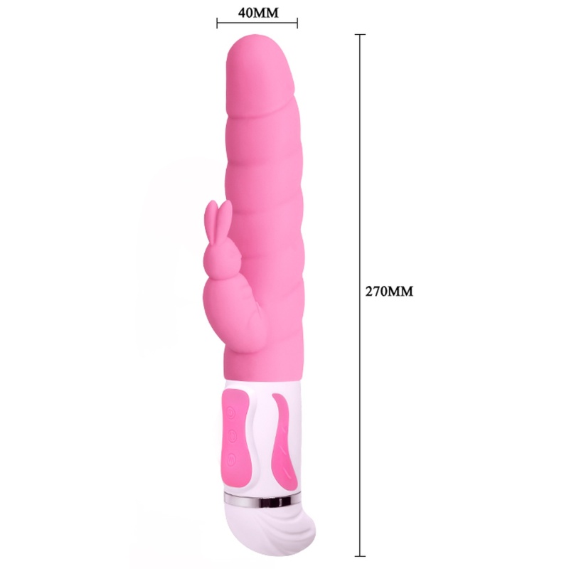 Wibrator króliczek STEVEN - 12 funkcji wibracji, 4 funkcje rotacji, żebrowany wał i stymulator łechtaczki - 4