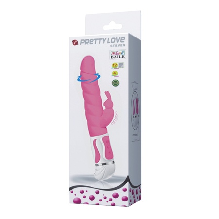 Wibrator króliczek STEVEN - 12 funkcji wibracji, 4 funkcje rotacji, żebrowany wał i stymulator łechtaczki - 7