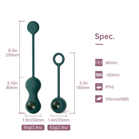 Wibrator Kegla Crystal Duo 20,8 cm ciemnozielony z zestawem ciężarków - 6
