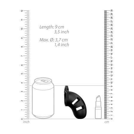 Klatka cnoty Model 20 - silikon medyczny, wymienne pierścienie, zamek i dzielony pasek, długość klatki 9 cm (3,5 cala) - 6