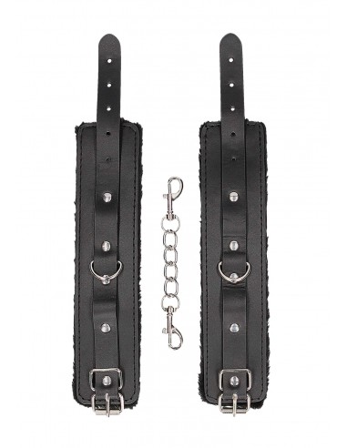 Plush Bonded Leather Hand Cuffs - With Adjustable Straps