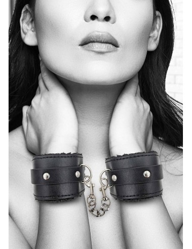 Plush Bonded Leather Hand Cuffs - With Adjustable Straps
