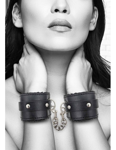 Plush Bonded Leather Hand Cuffs - With Adjustable Straps