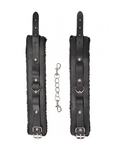Plush Bonded Leather Ankle Cuffs - With Adjustable Straps