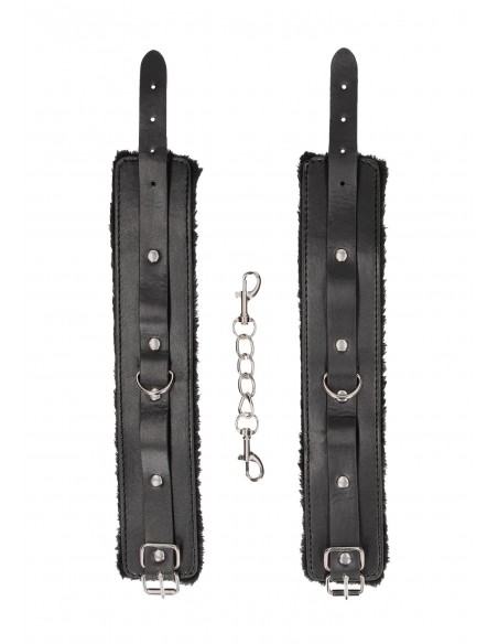 Plush Bonded Leather Ankle Cuffs - With Adjustable Straps