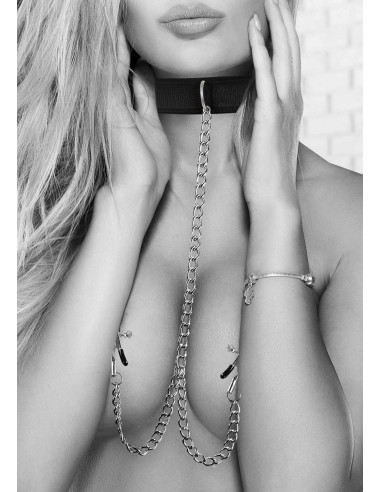 Velcro Collar With Nipple Clamps - With Adjustable Straps