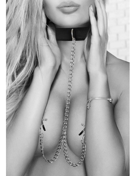 Velcro Collar With Nipple Clamps - With Adjustable Straps