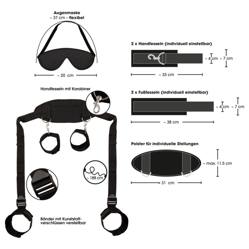 Zestaw do krępowania Neck-Wrist-Ankle – mankiety na szyję, nadgarstki i kostki z rzepami i karabińczykami, pasy 188 cm - 9