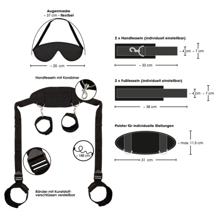 Zestaw do krępowania Neck-Wrist-Ankle – mankiety na szyję, nadgarstki i kostki z rzepami i karabińczykami, pasy 188 cm - 9