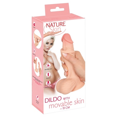 Dildo Nature Skin 19 z ruchomą skórą – realistyczny kształt penisa, przyssawka i możliwość montażu w uprzęży długość całkowita 1 - 1
