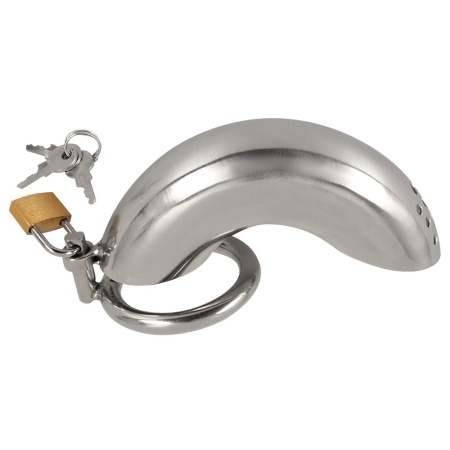 Klatka na penisa Curved ze stali nierdzewnej, zakrzywiona, z zamkiem, 13,5 cm, średnica pierścienia 4,4 cm - 2