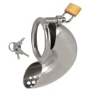 Klatka na penisa Curved ze stali nierdzewnej, zakrzywiona, z zamkiem, 13,5 cm, średnica pierścienia 4,4 cm - 4
