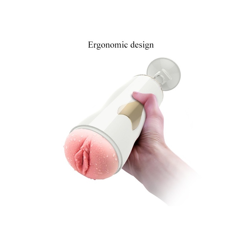 Masturbator dwustronny White - 7 funkcji wibracji, CyberSkin, przyssawka z regulacją kąta - 4