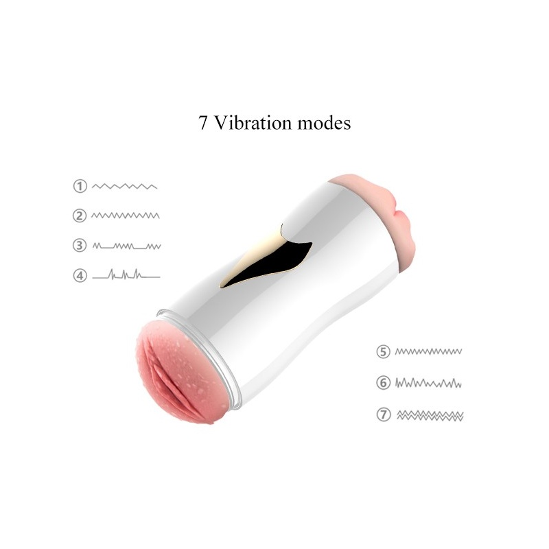 Masturbator dwustronny White - 7 funkcji wibracji, CyberSkin, przyssawka z regulacją kąta - 7