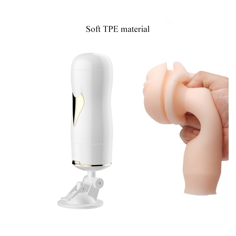 Masturbator dwustronny White - 7 funkcji wibracji, CyberSkin, przyssawka z regulacją kąta - 8