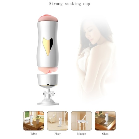 Masturbator dwustronny White - 7 funkcji wibracji, CyberSkin, przyssawka z regulacją kąta - 10