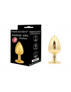 Plug- Diamond King Butt Plug - Gold - Medium - Pink