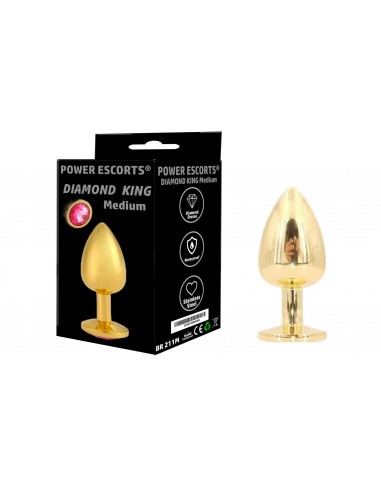 Plug- Diamond King Butt Plug - Gold - Medium - Pink