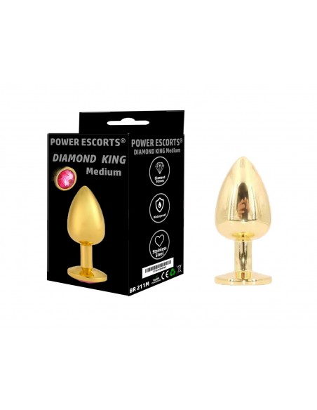 Plug- Diamond King Butt Plug - Gold - Medium - Pink