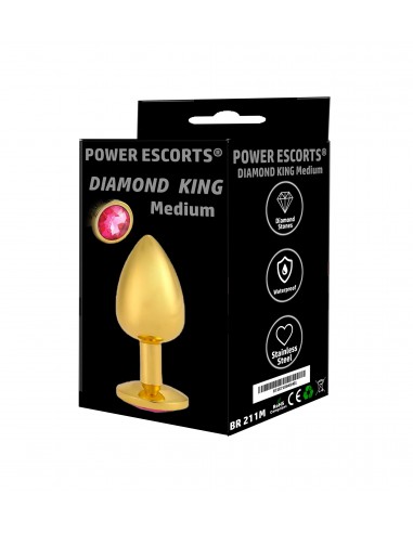 Plug- Diamond King Butt Plug - Gold - Medium - Pink
