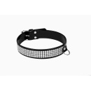 Wiązania-WHIPS lakier, obroża damska z kryształkami, czarna, 3cm - 1