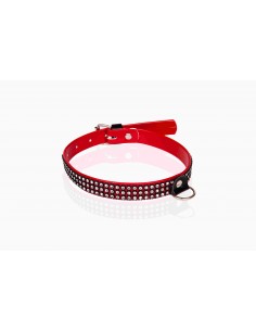 Wiązania-WHIPS lakier, obroża damskaz kryształkami, czerwona, 2cm 2