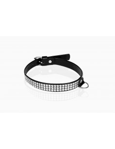 Wiązania-WHIPS lakier, obroża damska z kryształkami, czarna, 2cm 2