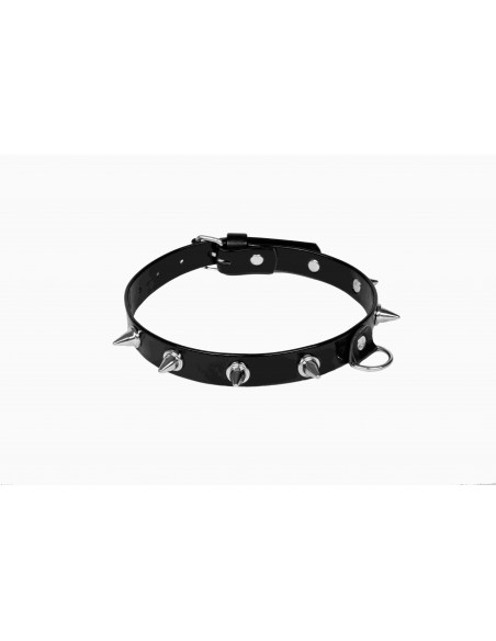 Wiązania-WHIPS lakier, obroża damska z kolcami, czarna