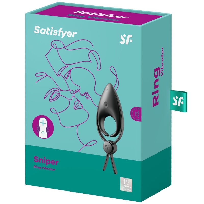 Wibrujący pierścień na penisa Satisfyer Sniper Black - regulowany, dwupętlowy, silikon medyczny, IPX7, 14,2 cm - 1