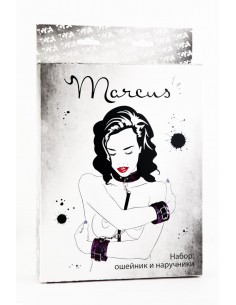 Wiązania-MARCUS 716013 Set collar with hand cuffs metal chain tracery purple bdsm Valentine day