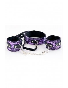 Wiązania-MARCUS 716013 Set collar with hand cuffs metal chain tracery purple bdsm Valentine day 2