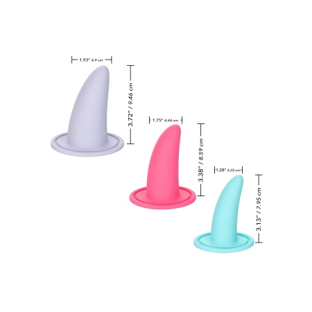 Zestaw 3 rozszerzaczy dopochwowych She-ology Advanced Wearable z elastycznymi podstawami 7,95–9,46 cm - 7