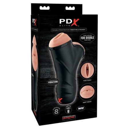 Masturbator dwukanałowy wibracyjny Double Penetration z funkcją podciśnienia, 22,5 cm - 1