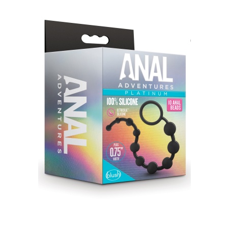 Koraliki analne Anal Adventures Platinum - 10 stopniowanych kulek z silikonu Ultrasilk, giętki trzon i pętelka, 31,7 cm - 10