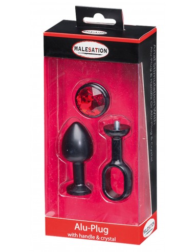 MALESATION Alu-Plug with handle & crystal small, black