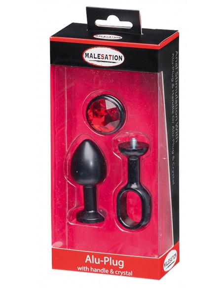 MALESATION Alu-Plug with handle & crystal small, black