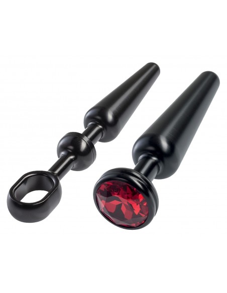 MALESATION Alu-Plug with handle & crystal medium, black