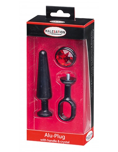 MALESATION Alu-Plug with handle & crystal medium, black