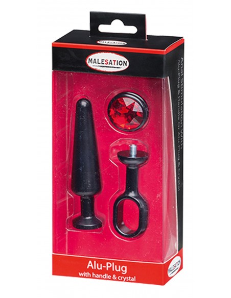MALESATION Alu-Plug with handle & crystal medium, black