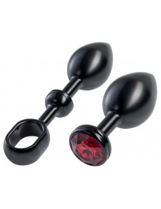 MALESATION Alu-Plug with handle & crystal large, black 2