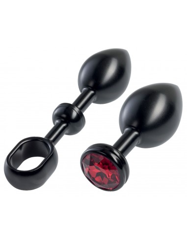 MALESATION Alu-Plug with handle & crystal large, black
