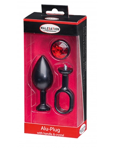MALESATION Alu-Plug with handle & crystal large, black