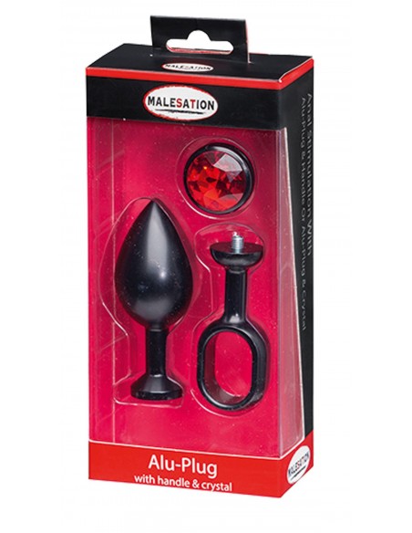 MALESATION Alu-Plug with handle & crystal large, black