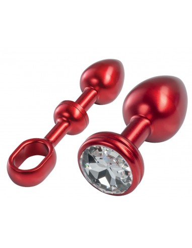 MALESATION Alu-Plug with handle & crystal small, red