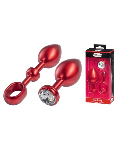 MALESATION Alu-Plug with handle & crystal large, red