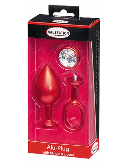 MALESATION Alu-Plug with handle & crystal large, red