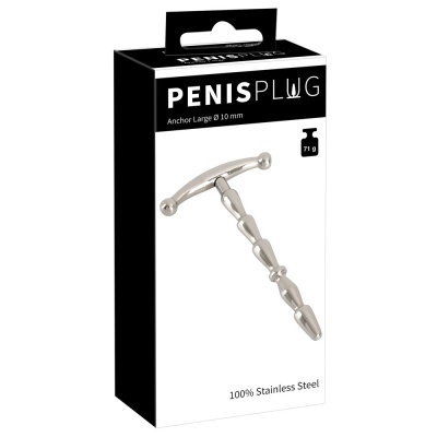 Penisplug Big Anchor – stalowa zatyczka do cewki moczowej z 4 koralikami, 11,7 cm - 1