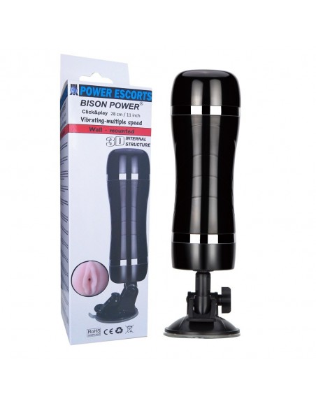 Masturbator-Bison Power-Vibrating Pussy Masturbator 7 Speed 28cm Black