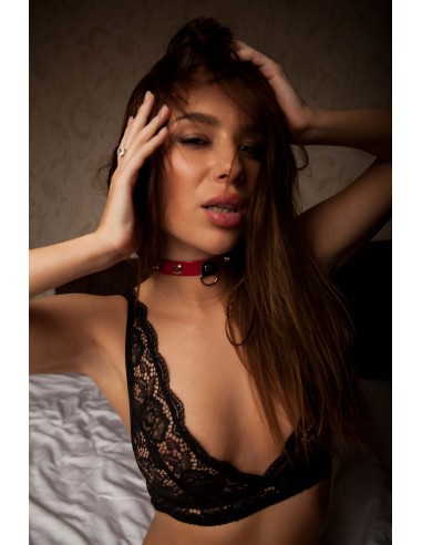 Wiązania-WHIPS lakier, obroża damska z kolcami, czerwona