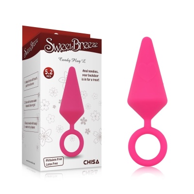 Korek analny Candy Plug L-Pink (rozmiar L) - silikonowy z pierścieniowym uchwytem o-ring - 1